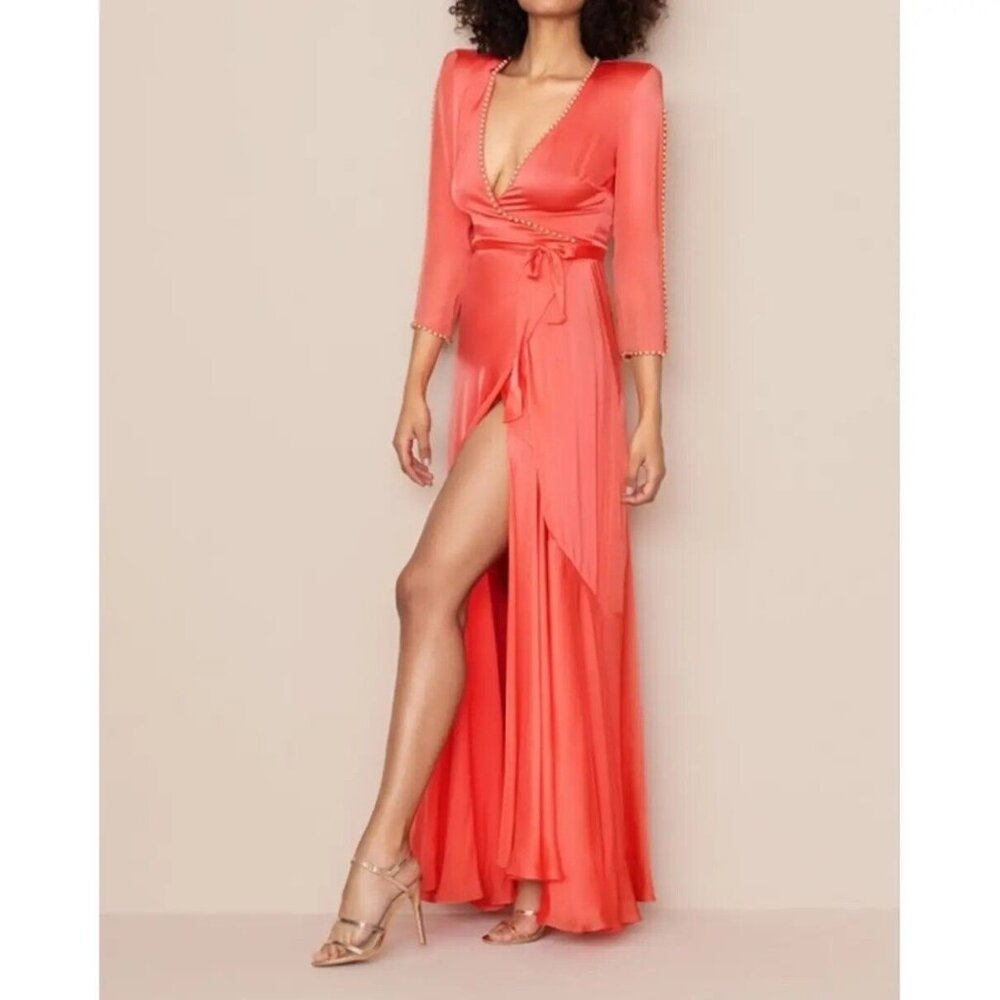 Agent Provocateur Francis Coral Silk Wrap Dress UK12 Large NWT